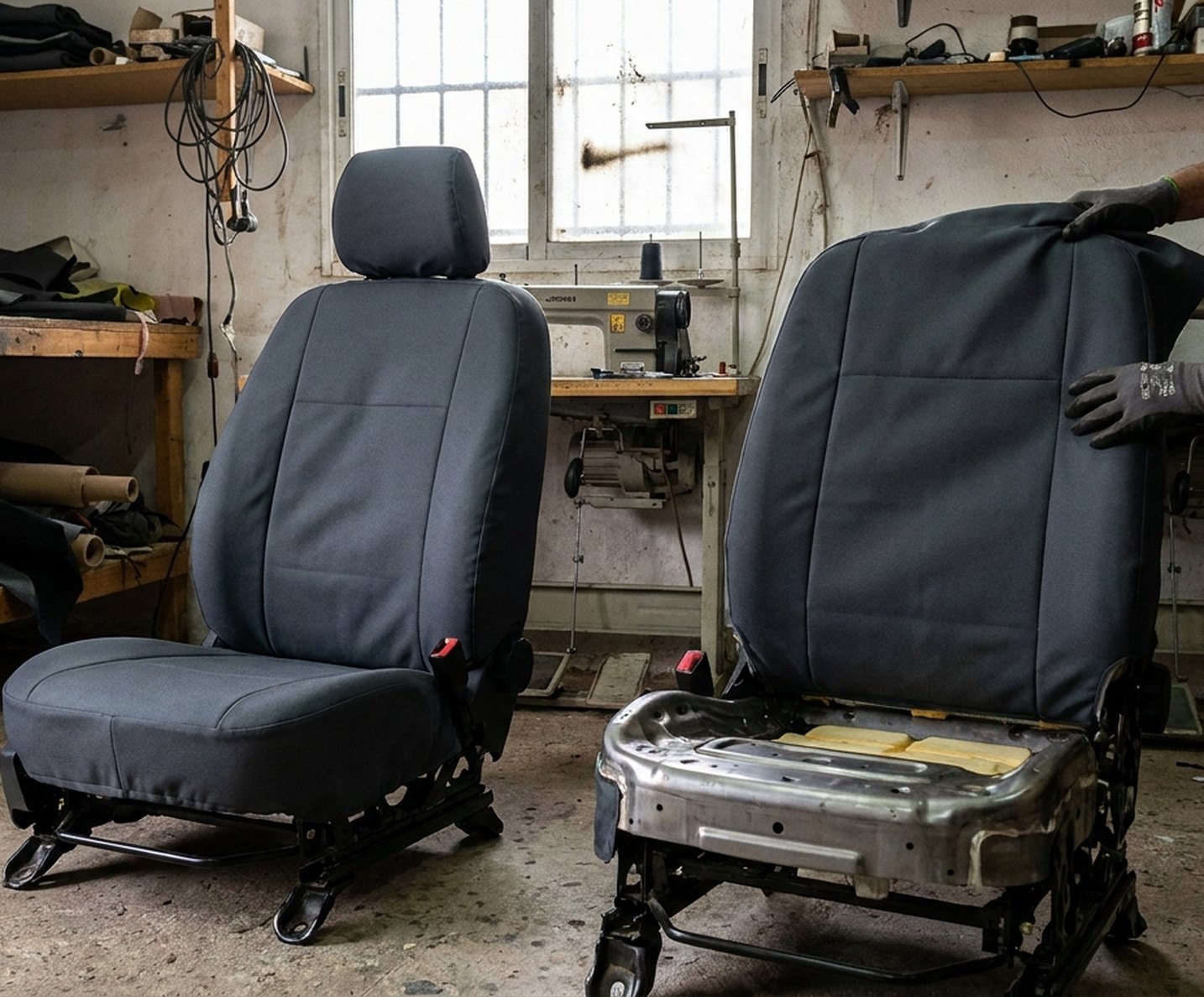 Fundas de asiento a medida cosidas en el taller